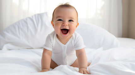 Canvas Print - Cute little infant sitting on bed