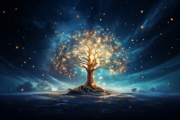 Magic tree. Merry christmas and happy new year concept