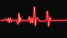 Bright Neon Red Heart Cardiogram Line. Electrocardiogram Show Heart Beat Line. Cardiogram, Heart Pulse. Heartbeat Pulse Rate Graph