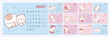 Calendar 2024 template with a cute cat. Set of 12 Months calendar. Week Starts on Monday