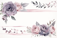 Watercolor Clipart, Dusty Rose And Lavender Gray Rectangular Border With Mauve Accents And Hints Of Slate Blue, White Background