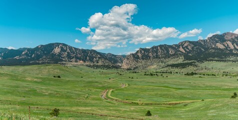 Wall Mural - Aerial view of the Flatiron Mountains in Boulder, CO.