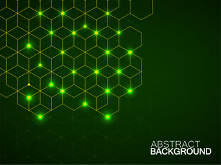 Sticker - Abstract geometric background with glowing cubes. Geometrical concept with neon lines and points