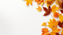 Beautiful Autumn Background With Yellow-orange Leaves On A White Background With A Place For The Inscription Lob The Object. Generative Ai
