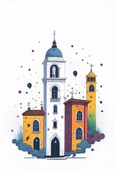 Wall Mural - Clock tower cartoon. AI generated illustration