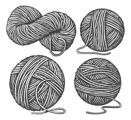 Wall Mural - Balls of yarn skein of wool. Handicraft, crocheting, hand-knitting. Sketch vintage illustration