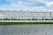 Frontal view of a modern industrial greenhouse in the Westland, the Netherlands. Westland is a region in of the Netherlands.