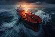 © nordroden - huge sea tanker sailing on the ocean, aerial view, dawn, severe storm
