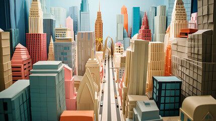 Wall Mural - Street view of origami paper city