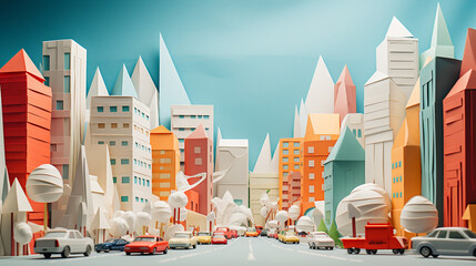 Wall Mural - Street view of origami paper city