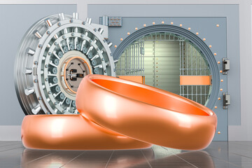 Poster - wedding rings with opened bank vault, 3d rendering