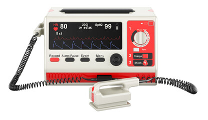 Poster - Automated external defibrillator, automatic electronic defibrillator AED, 3D rendering isolated on transparent background
