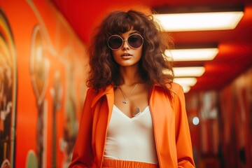 Poster - Stylish girl in orange suit.