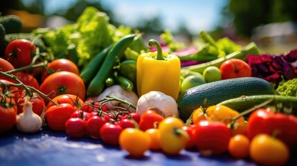 Sticker - A table topped with lots of different types of vegetables. Generative AI.