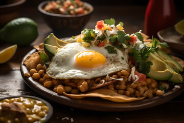 a closeup of a Mexican breakfast, AI generated, Generative AI, AI Art, illustration,