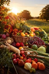 Canvas Print - A table topped with lots of different types of fruits and vegetables. Generative AI.