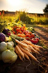 Canvas Print - A bunch of vegetables sitting on top of a field. Generative AI.