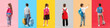 © Pixel-Shot - Collection of little school children with backpacks on color background, top view