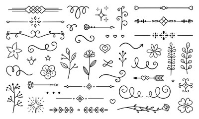 Wall Mural - decorative elements doodle set. boho arrows, ribbons, text dividers. divider ornament, corner border