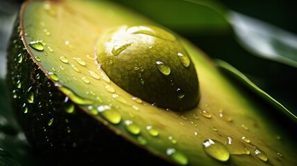 Poster - Generative AI : Fresh Avocado fruit with water droplets isolated on white background with clipping path