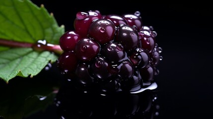 Poster - Generative AI : Fresh Blackberry fruit with water droplets isolated on white background with clipping path