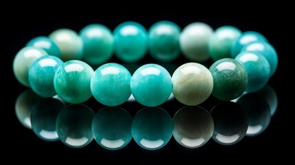Aufkleber - Generative AI : Amazonite bracelets isolated on black background.