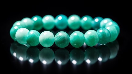 Aufkleber - Generative AI : Amazonite bracelets isolated on black background.