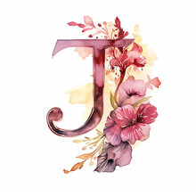 Generic Logo Luxury Watercolor Floral Alcohol Ink With Letter J
