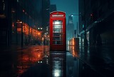Fototapeta Londyn - Red telephone box in London at night. 3D Rendering