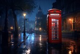 Fototapeta Londyn - Red telephone box and Big Ben at night in London, UK