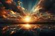 A picture of the sun's rays being reflected up towards the sky. AI generative