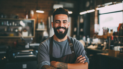 Wall Mural - Man working at a barber shop