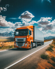 Wall Mural - Truck driving down a highway at sunny day