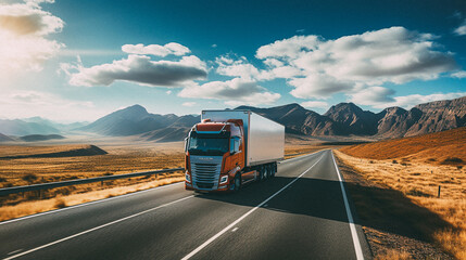 Wall Mural - Truck driving down a highway at sunny day