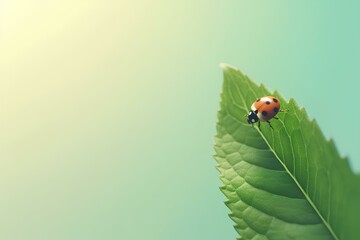 Wall Mural - ladybird on a leaf made by midjourney