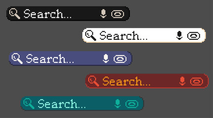 Fototapete - Pixel art of Search button with any icon, Pixelated asset sets of black,white,bue,red,and green button. 8bits simple pixel, usefull for game asset or design asset.