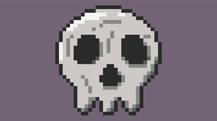 Fototapete - Pixelated art of white skull, simple pixel art bone for halloween theme. 8bits character icon, perfect for pixel game design asset or design asset.