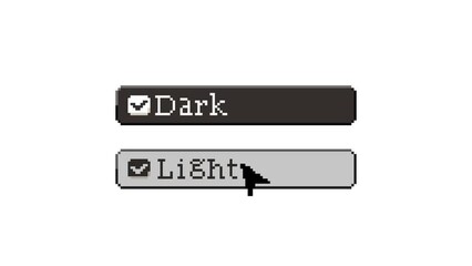 Fototapete - Pixelated art of dark light animation, with cursor flying and click the light and dark, turn background from light to dark and light again. Usefull for game asset or design asset.