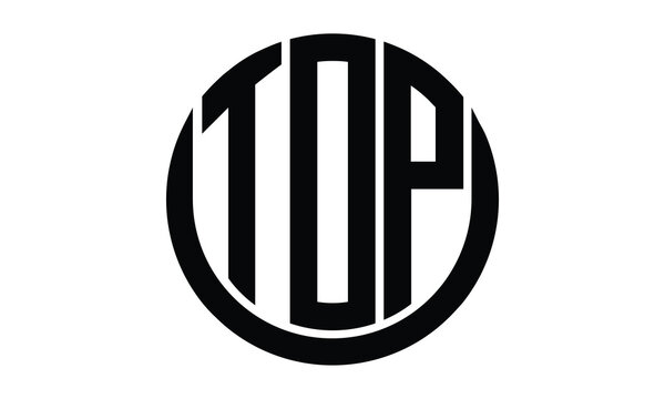 TOP shield in circle logo design vector template. lettermrk, wordmark, monogram symbol on white background.