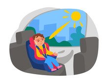 Heat Stroke Locked Child Inside The Parked Car In The Sun Vector Illustration 