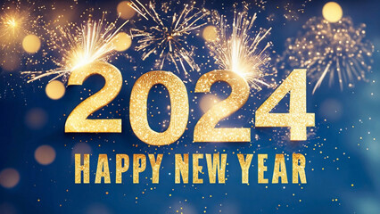 happy new year 2024, new year's eve firework sparkler party celebration holiday greeting card with g