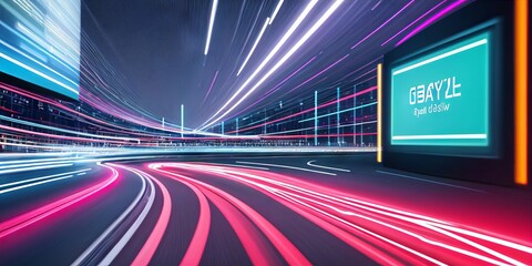 Digital data flow on road with motion blur to create vision of fast speed transfer. Concept of future digital transformation, disruptive innovation and agile business methodology. Generative AI