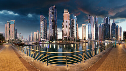 Wall Mural - Night view of the Dubai Marina in the Persian Gulf. Holidays and vacations in the UAE