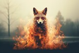 Fototapeta Dziecięca - Blend of fox and forest fire in a captivating double exposure. Generative AI