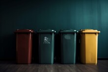 Three Waste Sorting Bins With Empty Copy Space. Generative AI