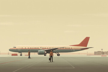 Poster - Abstract Passengers Airplane in Airport extreme closeup. Generative AI