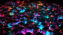 Abstract Wallpaper Background In Colorful Squares Extreme Closeup. Generative AI