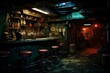 Dimly lit dive bar with a gritty atmosphere. Generative AI