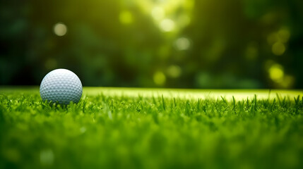 Close up of golf ball on green grass of the golf field