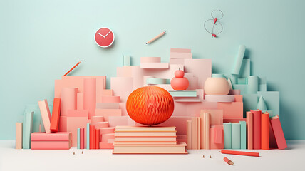 Fototapete - background back to school bright modern 3d.